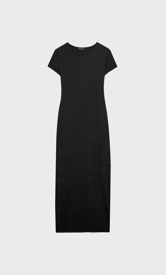 Lange tricot jurk met korte mouw | Stradivarius (NL)