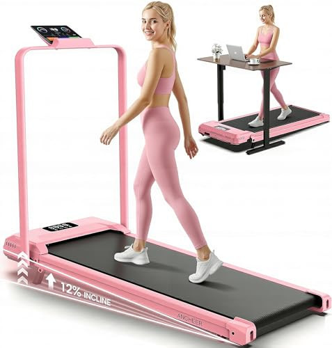 Pink Walking Pad Treadmill with 12% Incline - Under Desk Treadmills with Handle Bar, 300-450lb Capacity 3.5HP Foldable Walking Pads for Home Small Spaces, Office, Gym | Amazon (US)
