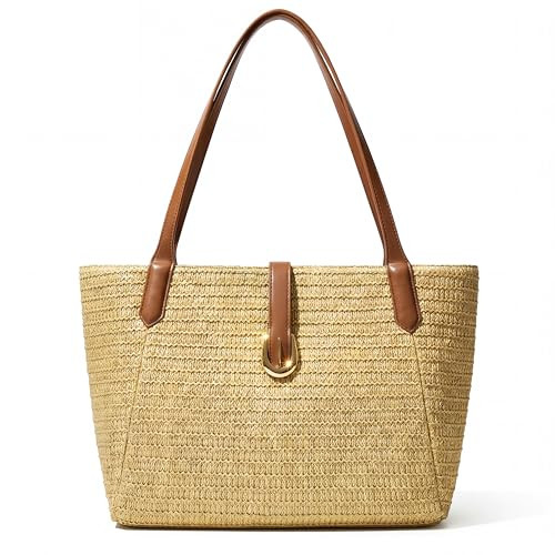 Amazon.com: CHUNLI Straw Beach Bag for Women, Woven Raffia Summer Tote with Leather Handles, Boho... | Amazon (US)