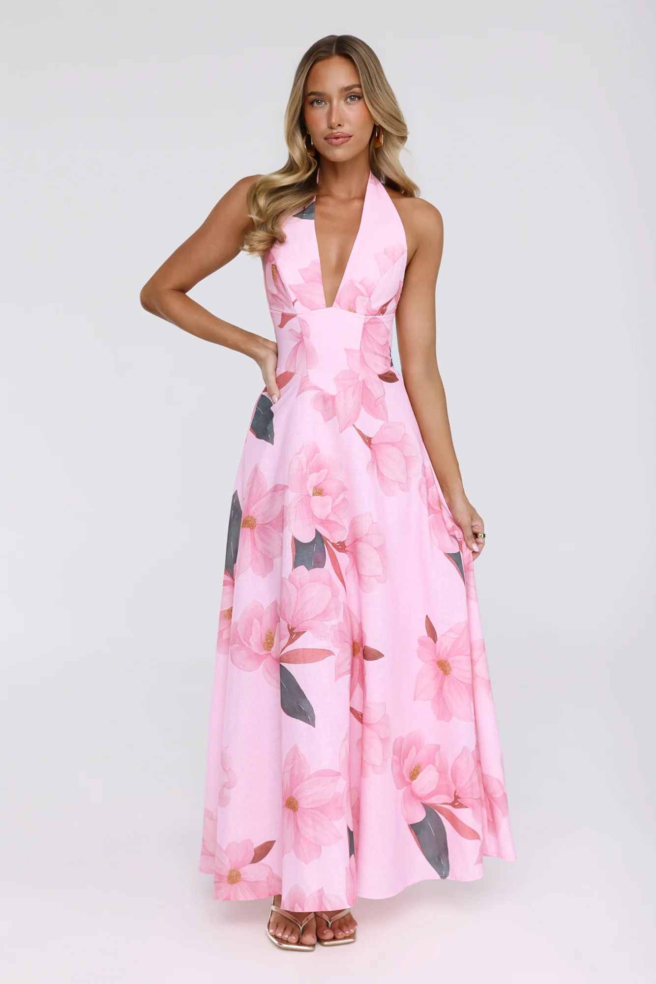 Femme Queen Halter Maxi Dress Pink | Hello Molly (US)