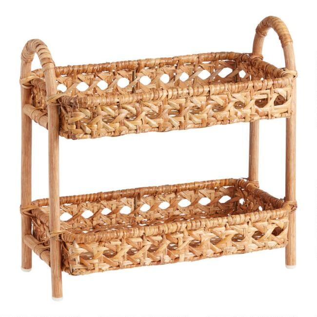 Natural Rattan Cane 2 Tier Farrah Storage Shelf | World Market