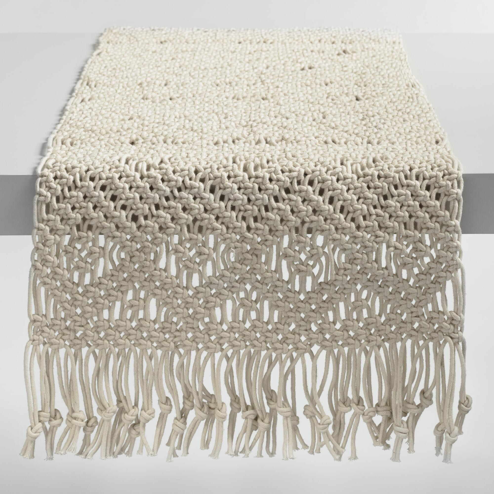 Natural Macrame Table Runner: White/Natural - Cotton by World Market | World Market