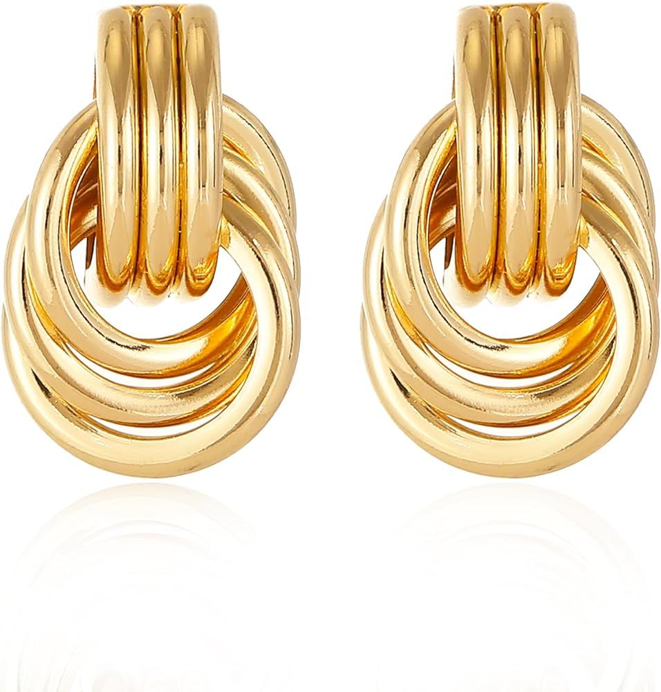 Chunky Gold Knot Heart Earrings for Women Minimalist Drop Dangle Statement Earrings Trendy Link E... | Amazon (US)