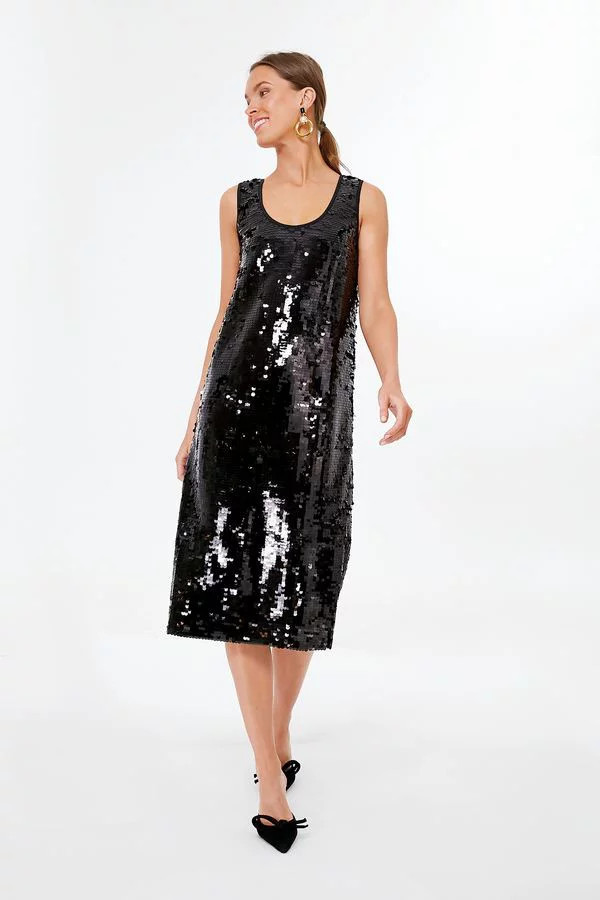 Black Sequin Edie Midi Scoop Dress | Emerson Fry | Tuckernuck (US)
