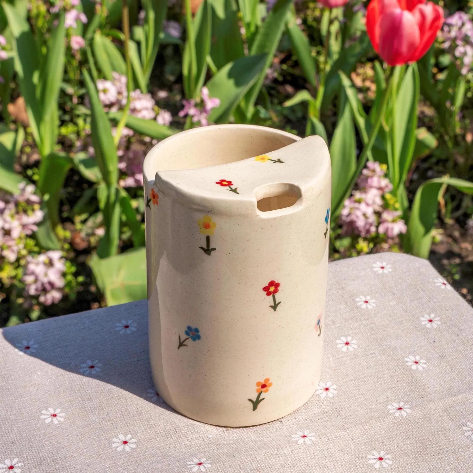 Colorful Flower Travel Mug, Handmade Pottery Mug, to Go Ceramic Tumbler, Hand-painted Sip Mug, Co... | Etsy (US)