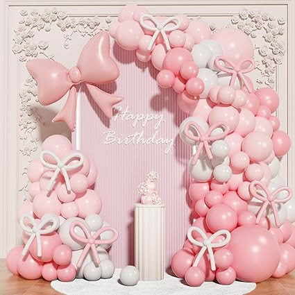 Coquette Birthday Decorations, 149 Pcs Pink and White Bow Balloon Garland Arch Kit for Wedding Br... | Amazon (US)