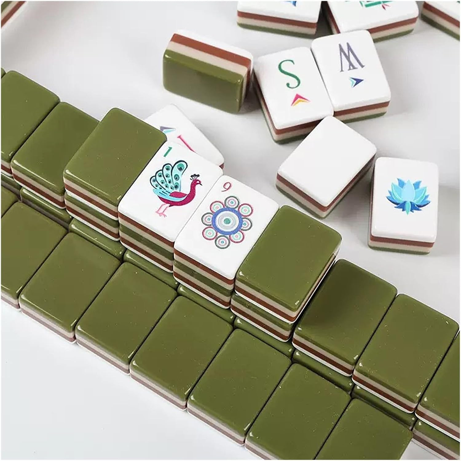 4-Layer Mahjong Set 160 Tiles - Premium Acrylic American Game with Dice & Bag(Olive) | Amazon (US)