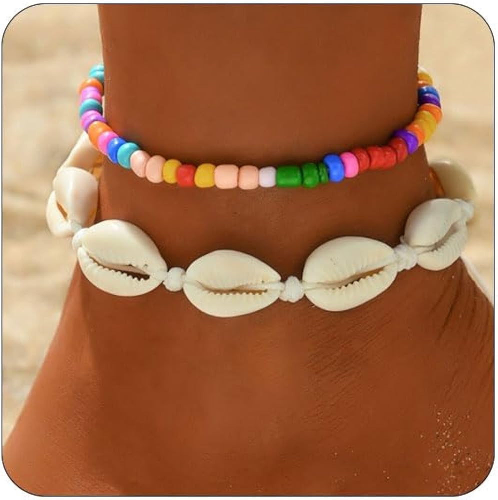 Ankle Bracelets for Women Adjustable Beaded Shell Boho Beach Jewelry Gold-Tone Waterproof Summer ... | Amazon (US)