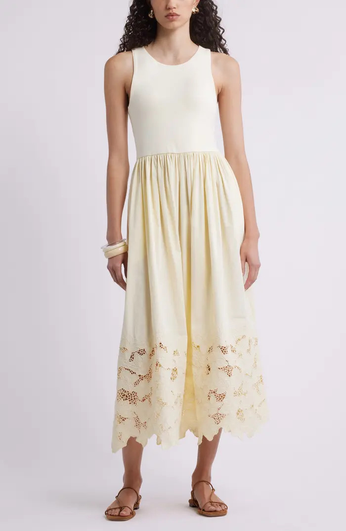 Embroidered Sleeveless Mixed Media Sundress | Nordstrom