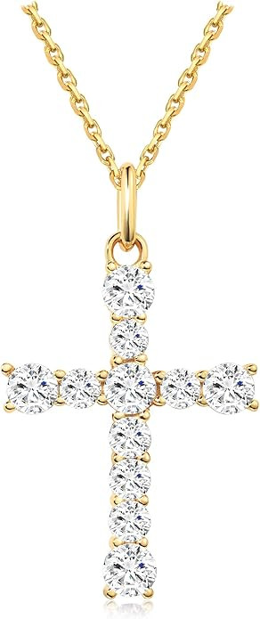 S.Leaf Cross Necklace for Women Cross Chain Necklace Sterling Silver Cubic Zirconia Necklace Gold... | Amazon (US)