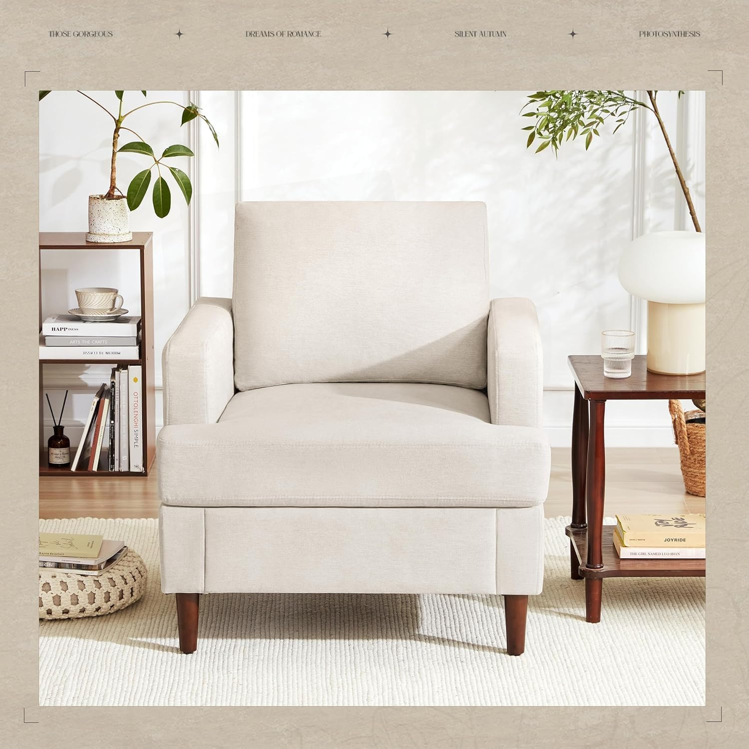 Mid-Century Accent Chair,Modern Linen Fabric Armchair for Living Room,Comfy Upholstered Reading A... | Amazon (US)