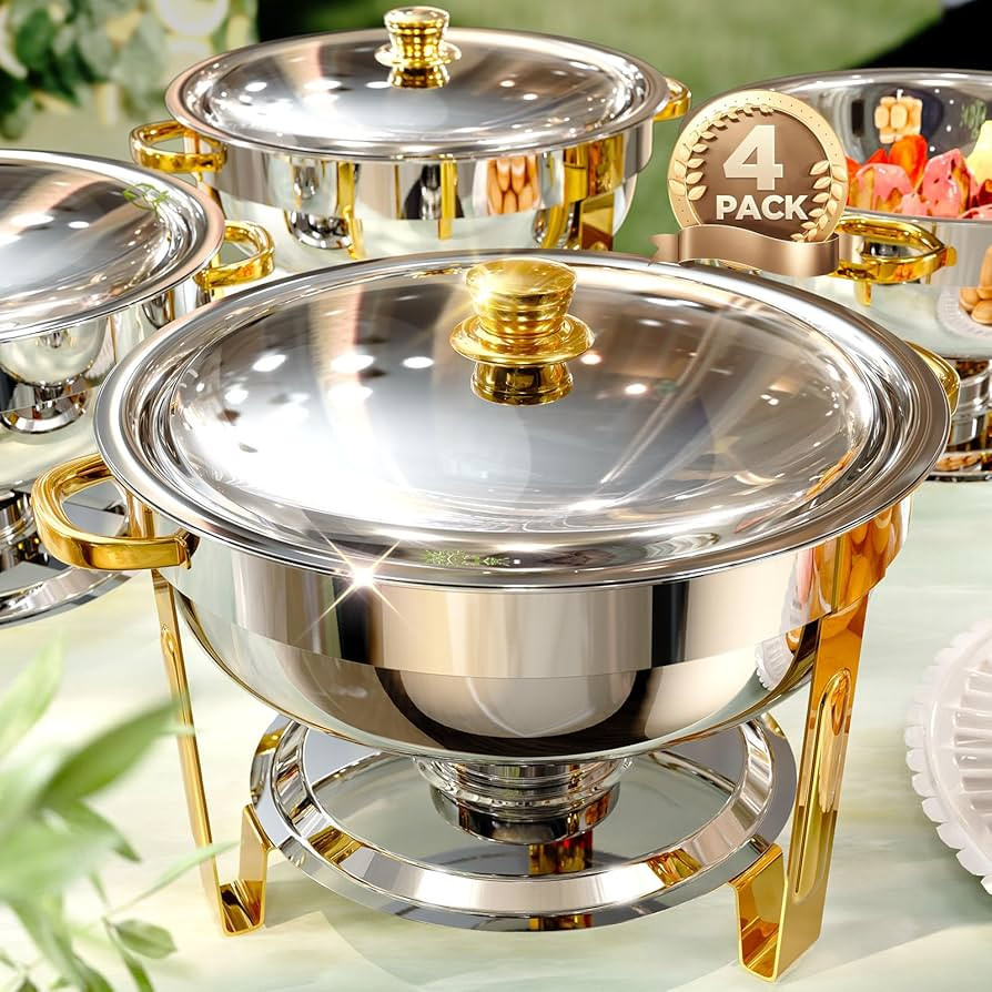 Chafing Dishes for Buffet 4 Pack, 6QT [Worry-Free Assemble] Round Chafing Dish Buffet Set [Elegan... | Amazon (US)