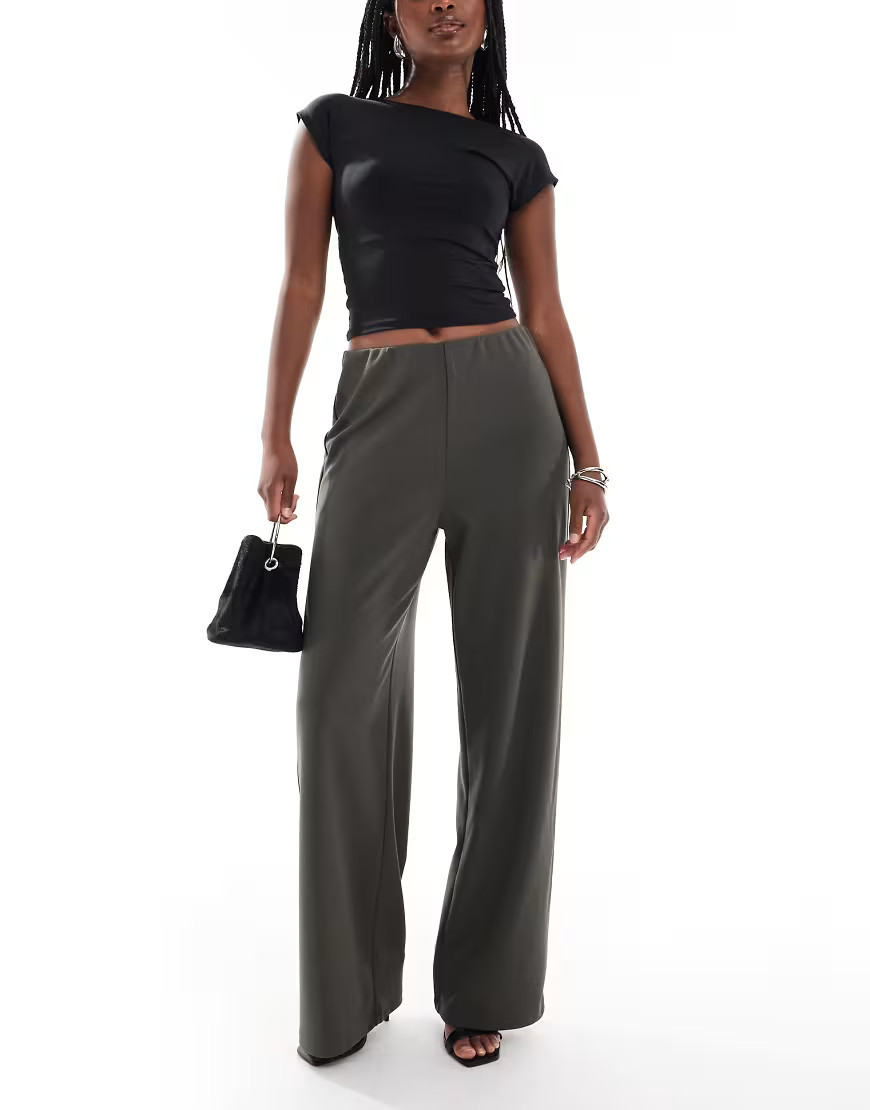 ONLY wide leg tailored trousers in dark grey | ASOS (Global)