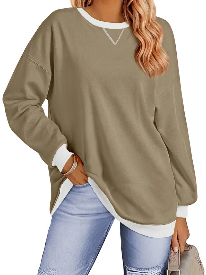 Fantaslook Color Block Sweatshirts for Women Crewneck Long Sleeve Oversized Pullover Tops Casual ... | Walmart (US)
