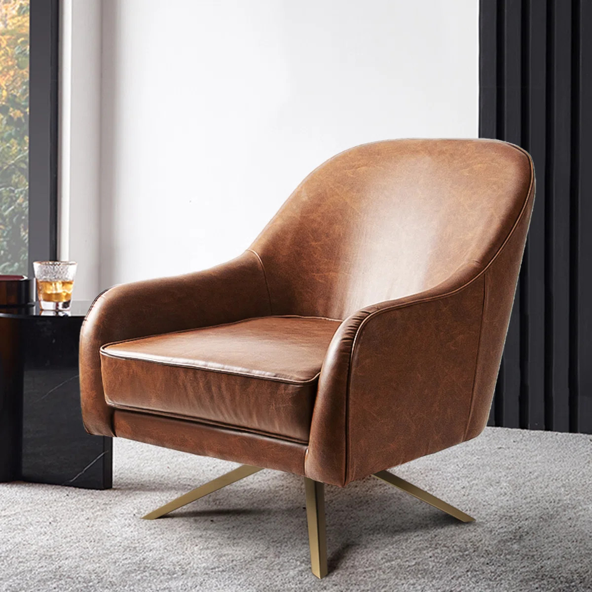 Pokorny 28.4'' Wide Faux Leather Swivel Armchair | Wayfair North America