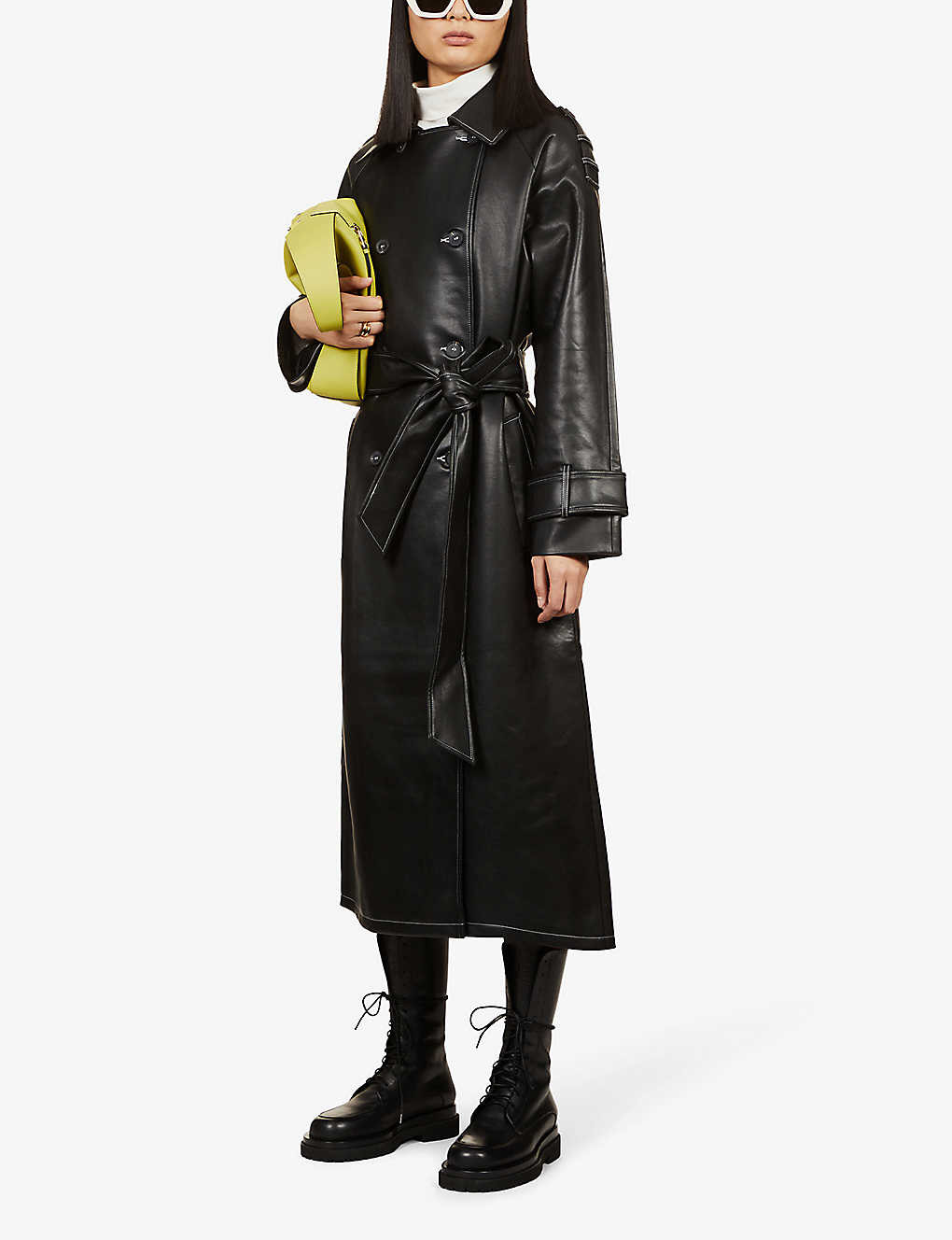 Oversized double-breasted vegan leather trench coat | Selfridges