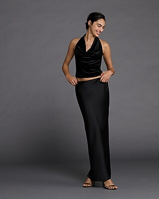 High Waisted Satin Side Slit Maxi Skirt | Express