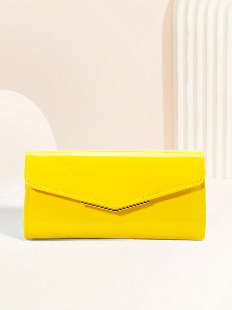 Large Capacity Yellow Patent Leather Envelope Clutch Purse Shiny Candy Solid Color Evening Bag Fo... | SHEIN