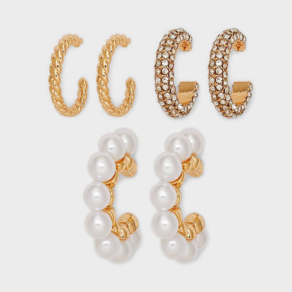 Gold Hoop Stone Pearl Earring Set 3pc - A New Day™ Gold | Target