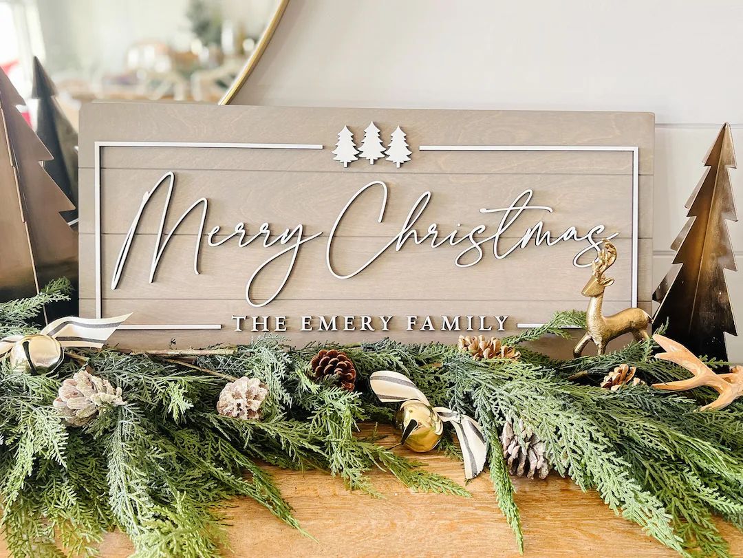 Custom Merry Christmas Sign | Christmas Sign Decor | Farmhouse Christmas Sign for Family Gift | E... | Etsy (US)