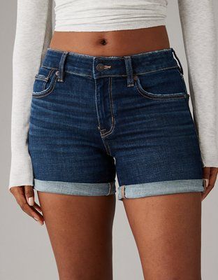 AE Next Level Low-Rise Denim Midi Short | American Eagle Outfitters (US & CA)