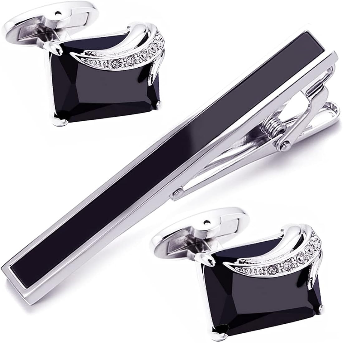 BXLE Luxury Black Cufflinks and Tie Clip Set for Men, Opal Gem Cuff Links Cufflink Necktie Bar Cl... | Amazon (CA)