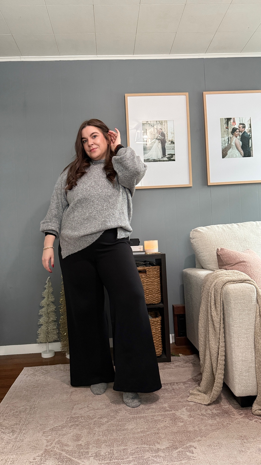 Today’s cozy WFH OOTD: Pumiey double-line black long sleeve top (size L, TTS) Cider oversized knit sweater, so soft and will be buying in other colors (size XL, oversized) Spanx wide leg pants (size XL, TTS) Wool socks (Amazon) Accessories: Amazon pearl necklace Kate Spade stud earrings Caitlyn Minimalist ring Alex and Ani beaded bracelet Tortoise Apple Watch band

#LTKgrwm #LTKootd #LTKMidsize