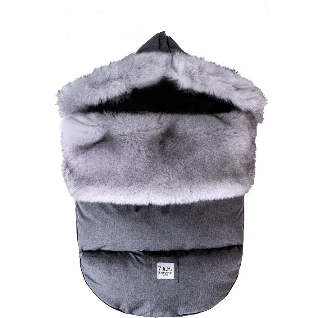 7 A.M. Enfant PlushPOD Tundra Water Repellent Faux Fur Lined Car Seat/Stroller Bunting in Heather Grey Dark Faux Fur at Nordstrom, Size Small | Nordstrom