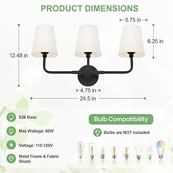 MOKATNG Bathroom Light Fixtures, 3-Light Matte Black Vanity Lights, Bathroom Lighting Fixtures Ov... | Amazon (US)