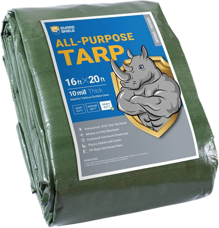GUARD SHIELD Heavy Duty Tarp 16x20 Feet Green Multi Purpose Thick Waterproof Poly Tarp Cover 10mi... | Amazon (US)