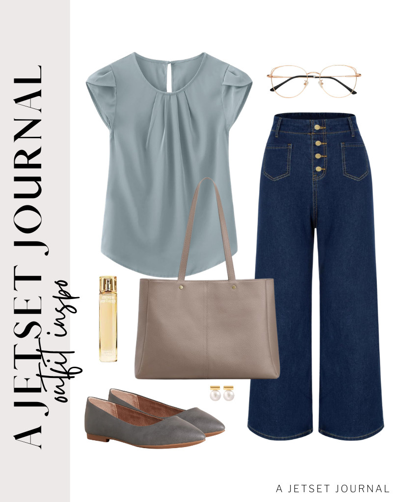This blue-gray TASAMO pleated blouse and Belle Poque stretchable jeans combination go well with these Amazon Essentials pointed-toe ballet flats. You can finish this look with this Kattee leather tote bag and these stylish stud earrings.

#LTKSeasonal #LTKSaleAlert #LTKTravel
 

 