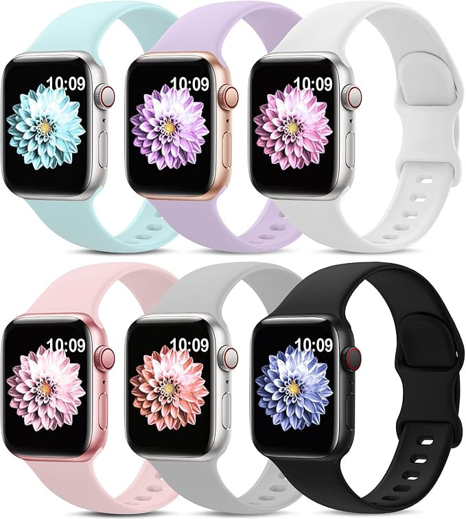 6 Pack Sport Bands Compatible with Apple Watch Band 38mm 40mm 41mm 42mm 44mm 45mm 49mm,Soft Silic... | Amazon (US)