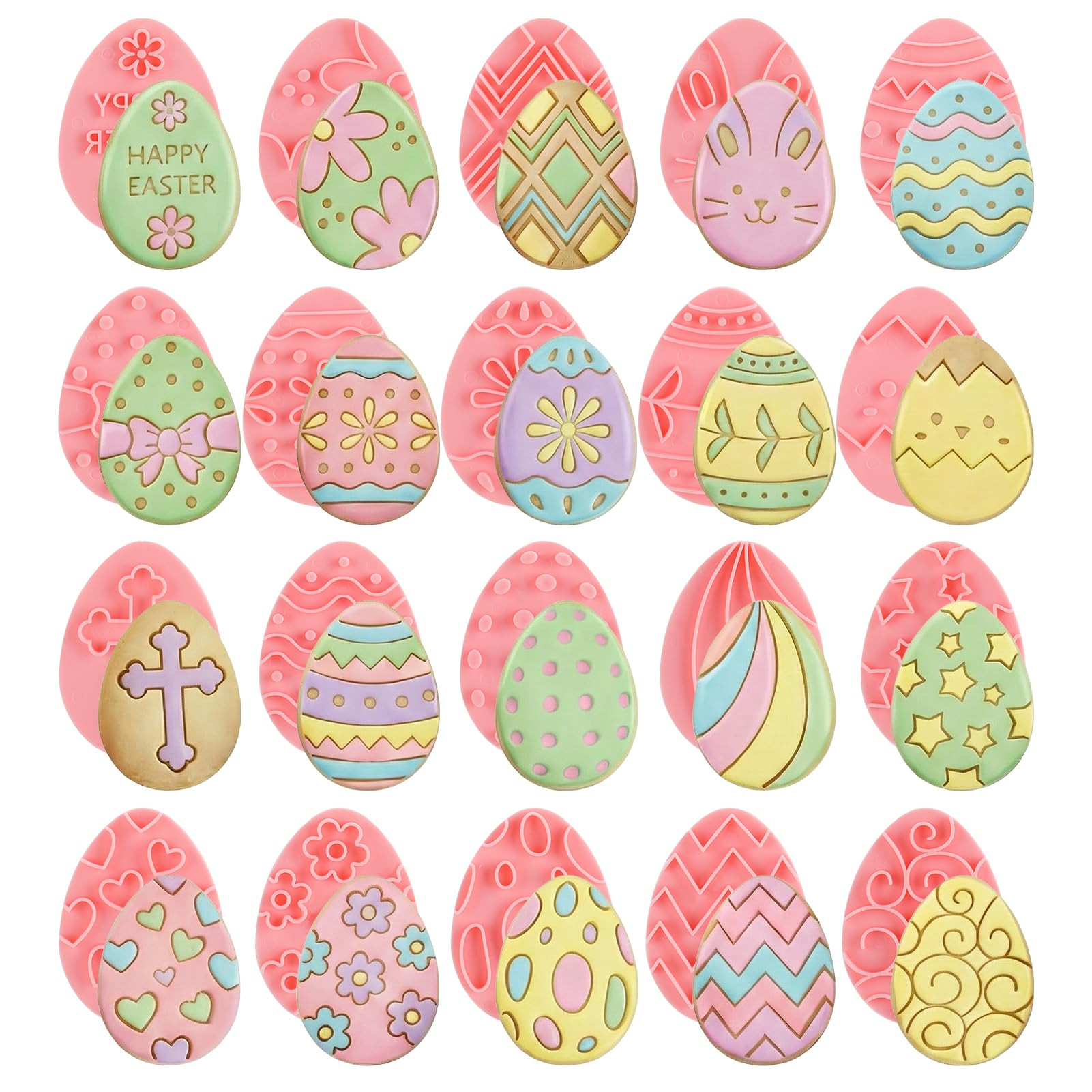 Jspupifip 20 Pcs Easter Eggs 3D Cookie Cutters Bulk, Oval Shaped Cookie Stamps DIY Press Cutters ... | Amazon (US)