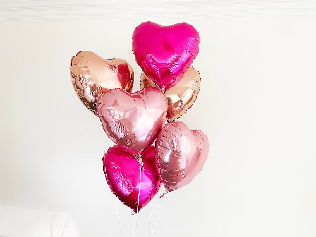 Pink Heart Balloon Set Valentines Day Decor Foil Heart Shaped Balloon Props Mother's Day Balloons... | Etsy (US)