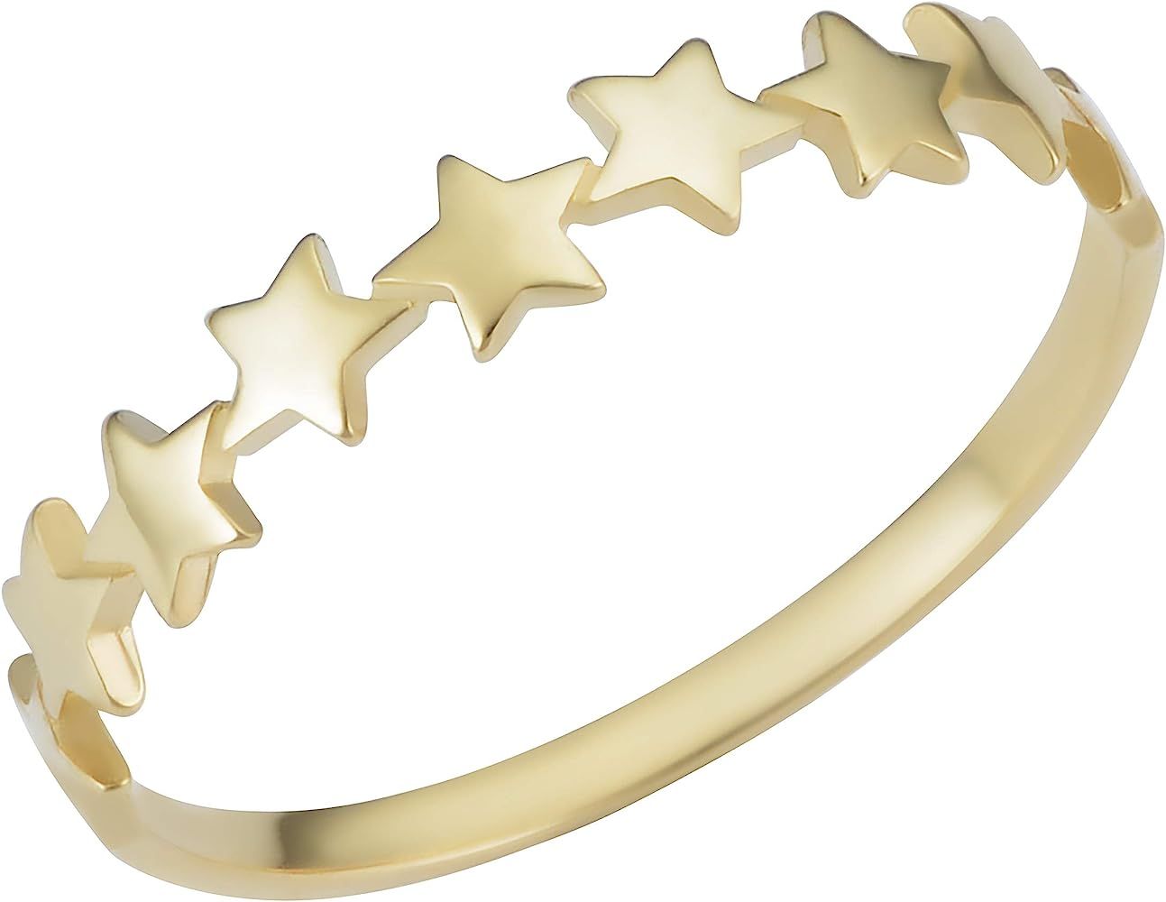 Kooljewelry 14k Yellow Gold Row of Star Minimalist Ring | Amazon (US)