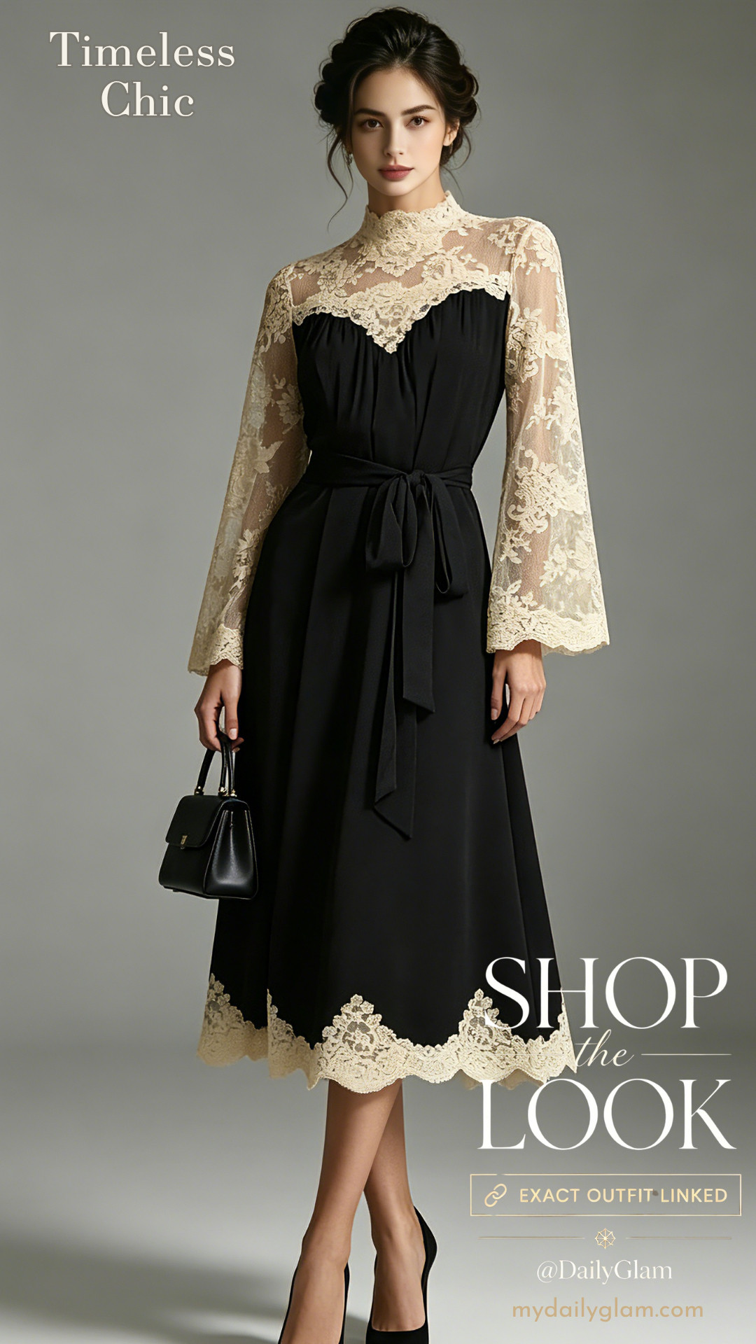 Elegant Lace Sleeve Dress For Formal Occasions
#LaceDress #WeddingGuestOutfit #VintageFashion #BlackMidiDress #FormalWear 

 #LTKootd #LTKOver40 #LTKWorkwear