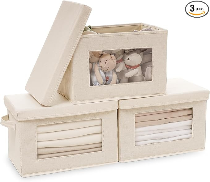 Citylife 3 Pack Storage Bins with Lids, Fabric Foldable Storage Bins with Soft Cord Handles, Cube... | Amazon (US)