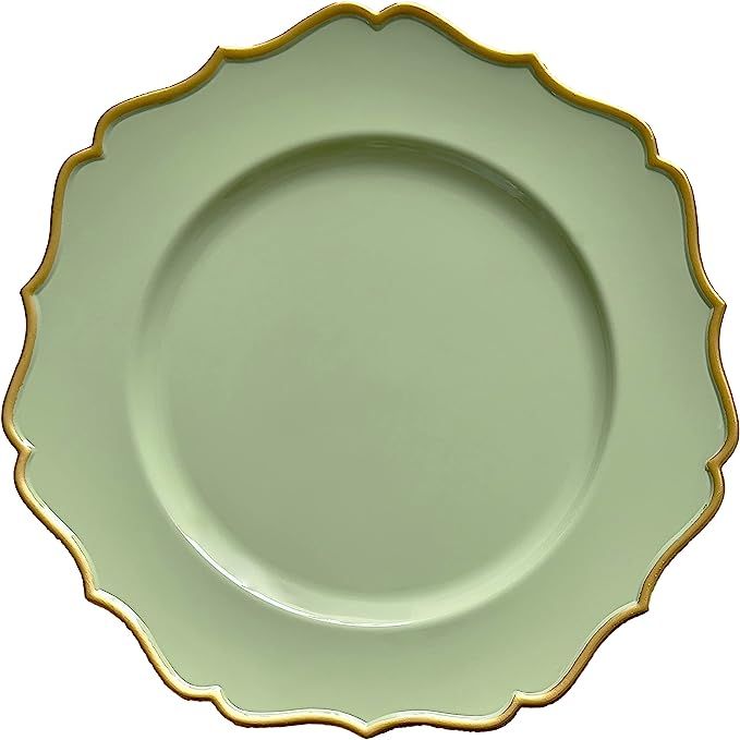 Henilosson Green Charger Plates Gold Trim - Classic Plate Chargers for Dinner Plates - Set of 6 D... | Amazon (US)