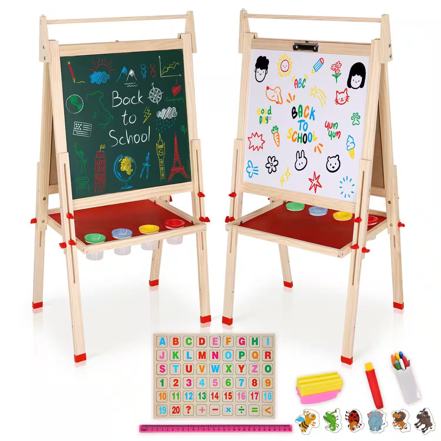 Stylel Star - Easel For Height Adjustable Wooden Art Whiteboard Chalkboard With Paper Roll Holder Letters And Numbers Other | Best Buy U.S.