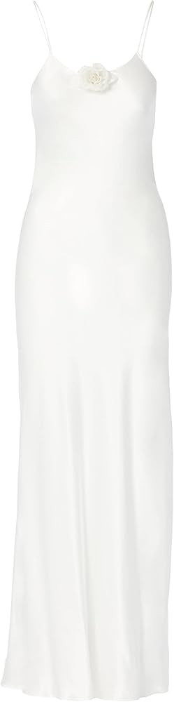 Amazon.com: Rodarte, Off-White Silk Satin Gown Length Slip Dress with Silk Flower, 16, White : Lu... | Amazon (US)