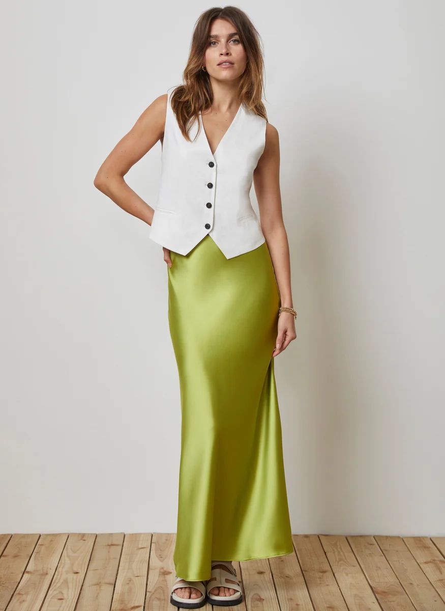 Green Satin Maxi Slip Skirt | Mint Velvet