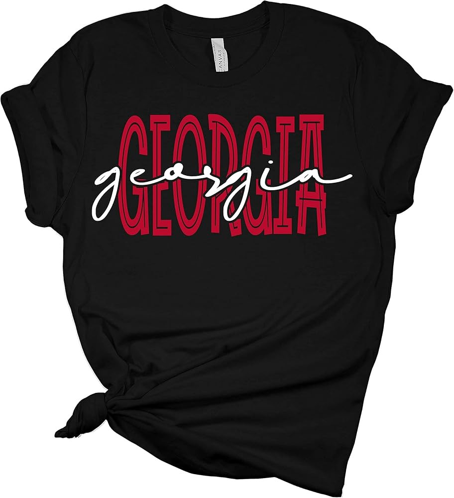 Womens Georgia Football Georgia Cursive Unisex Fit Short Sleeve T-Shirt | Amazon (US)