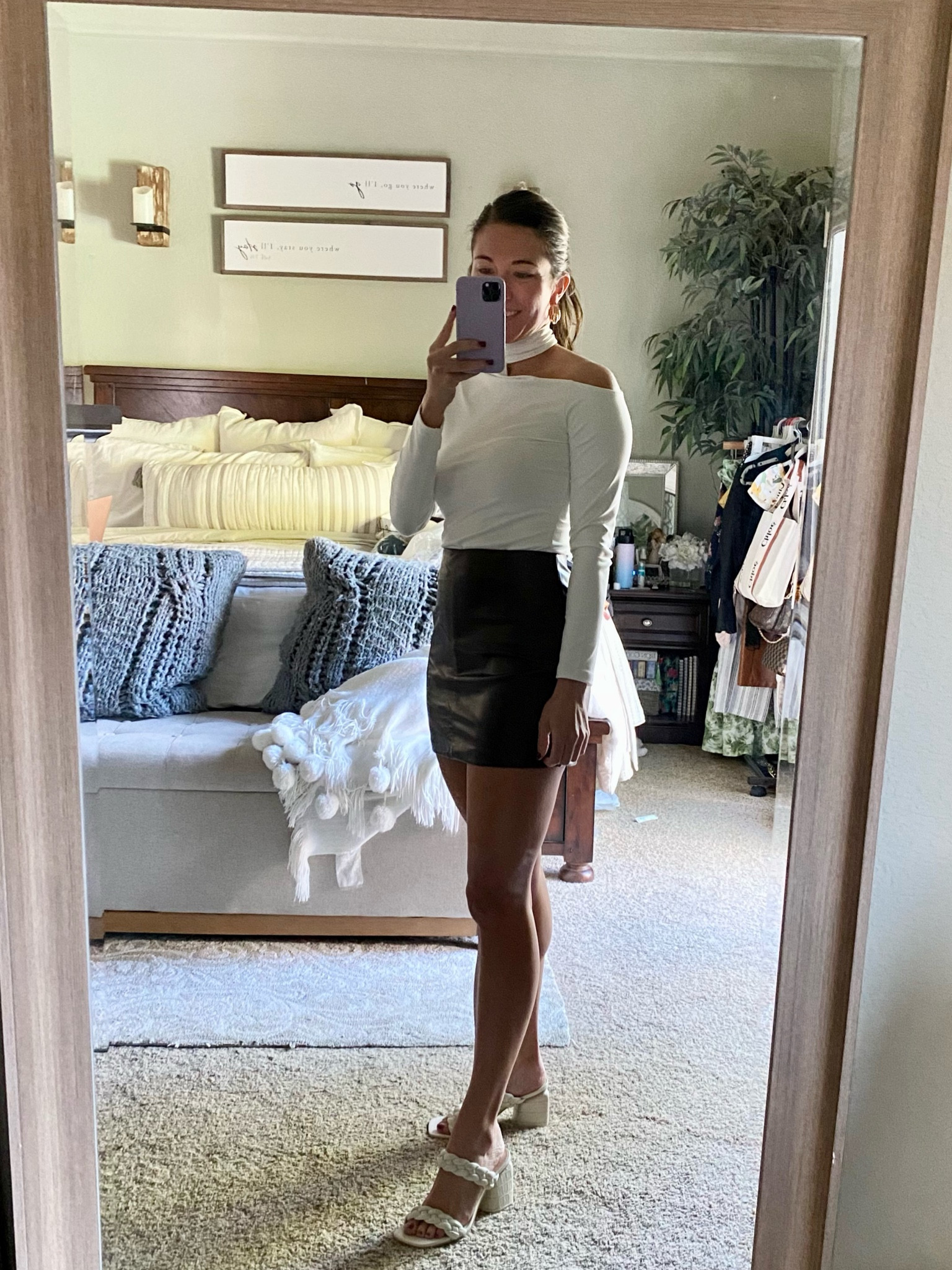 Asymmetrical cutout top, vegan leather skort, braided sandals 

#LTKshoecrush #LTKsalealert #LTKunder50