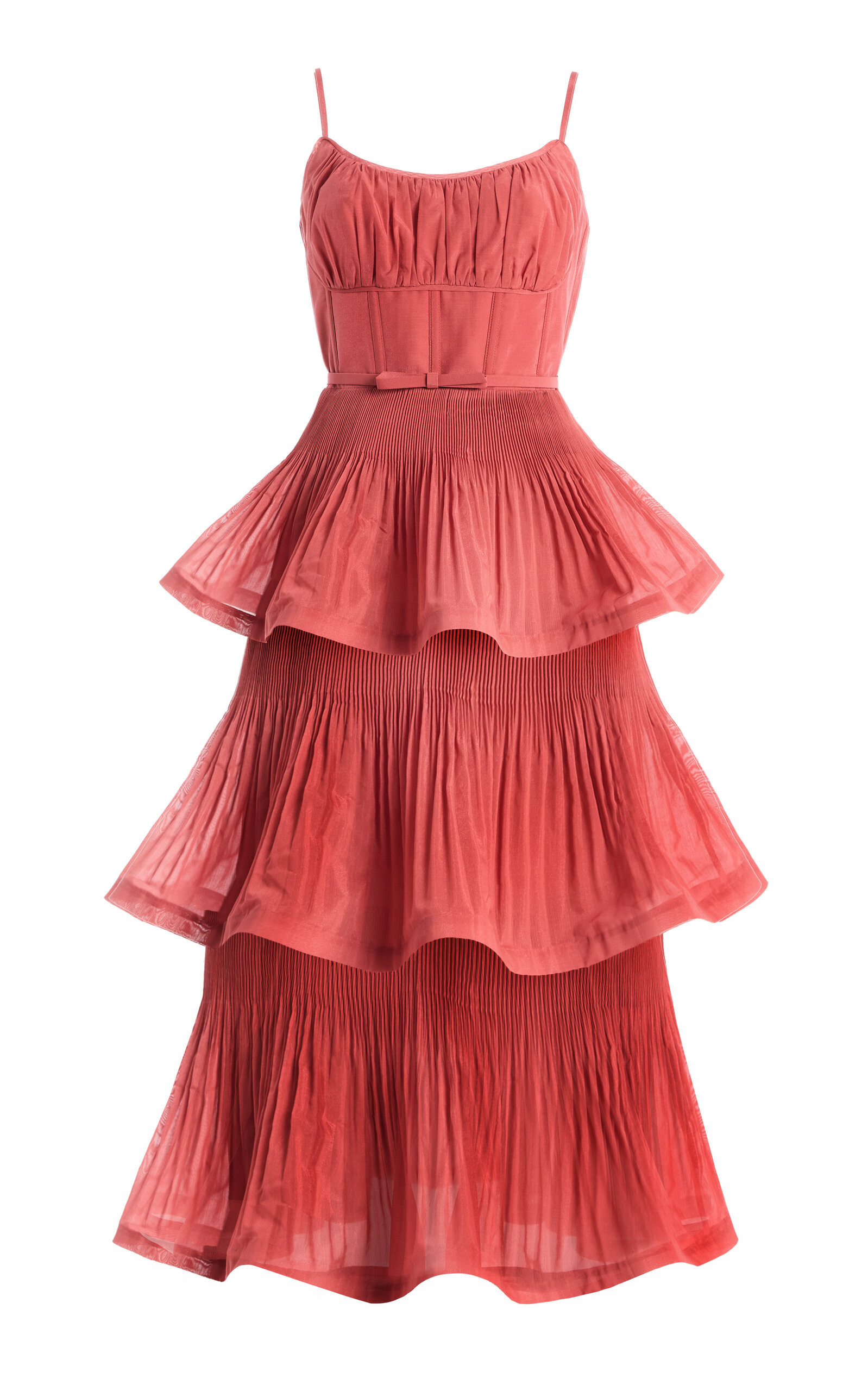 Zimmermann - Pleated Tiered Midi Dress - Pink - 0 - Moda Operandi | Moda Operandi (Global)