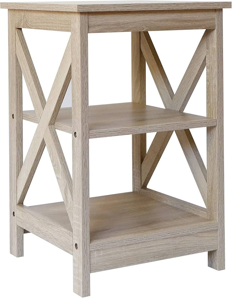 Rainbow Sophia Side Table, Modern Farmhouse Wood End Table with 3-Tier Storage, White Oak | Amazon (US)