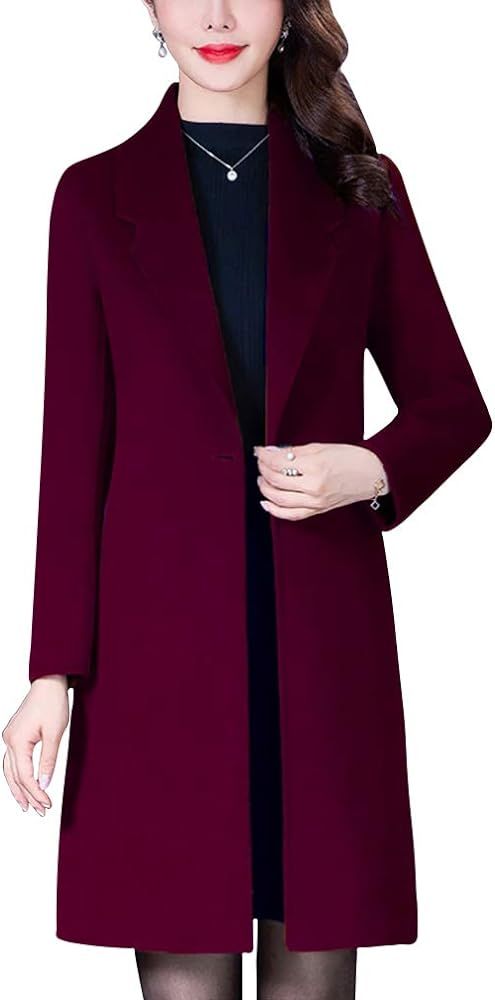 Aprsfn Women's Elegant Wool Blend Trench Coat Winter Outcoat Mid-Long Windproof Lapel Slim Pea Co... | Amazon (US)