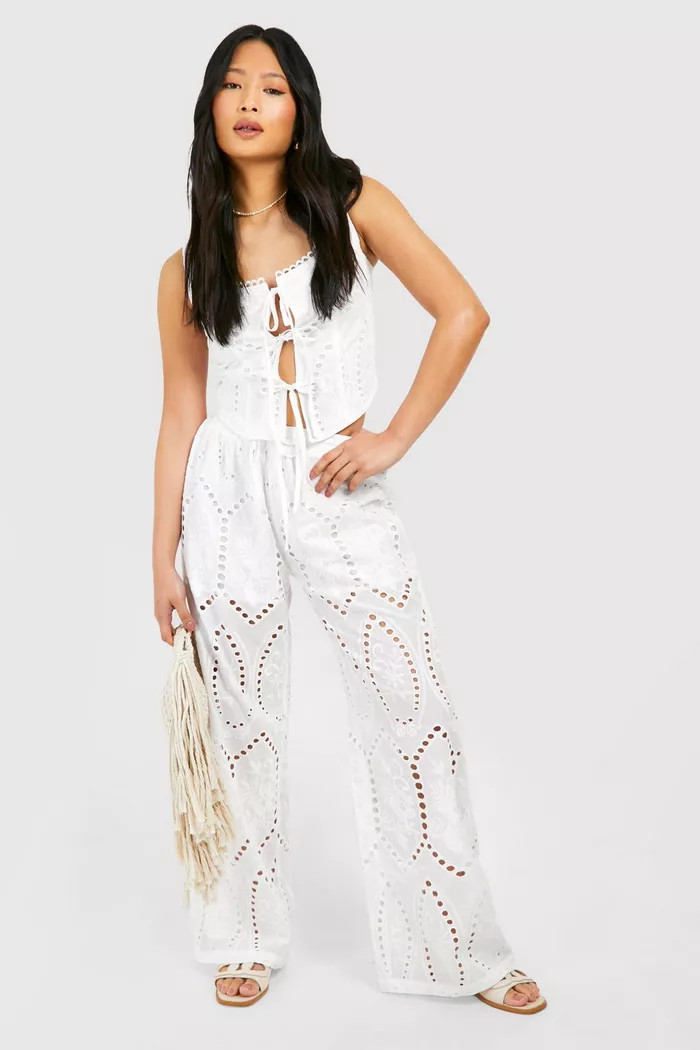Petite Broiderie Pants | boohoo (US & Canada)