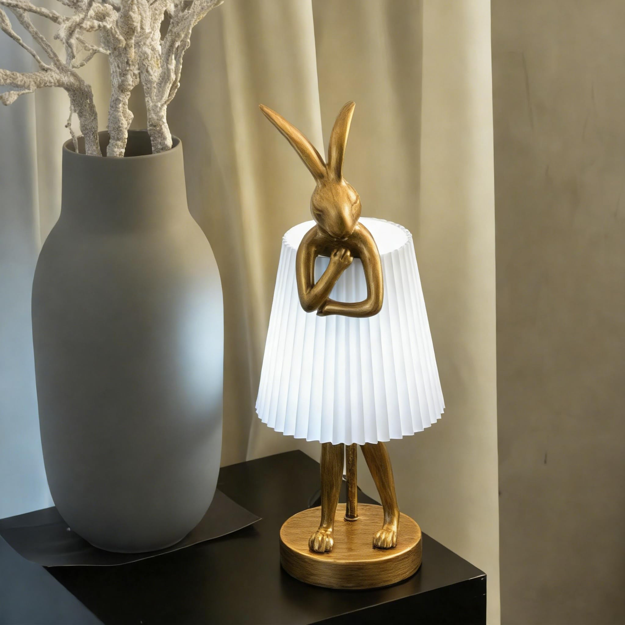 YHT Bunny Table Lamp, Cute Animal Rabbit Lamp,15.7" Vintage LED Desk Light with Linen Lampshade,G... | Amazon (US)