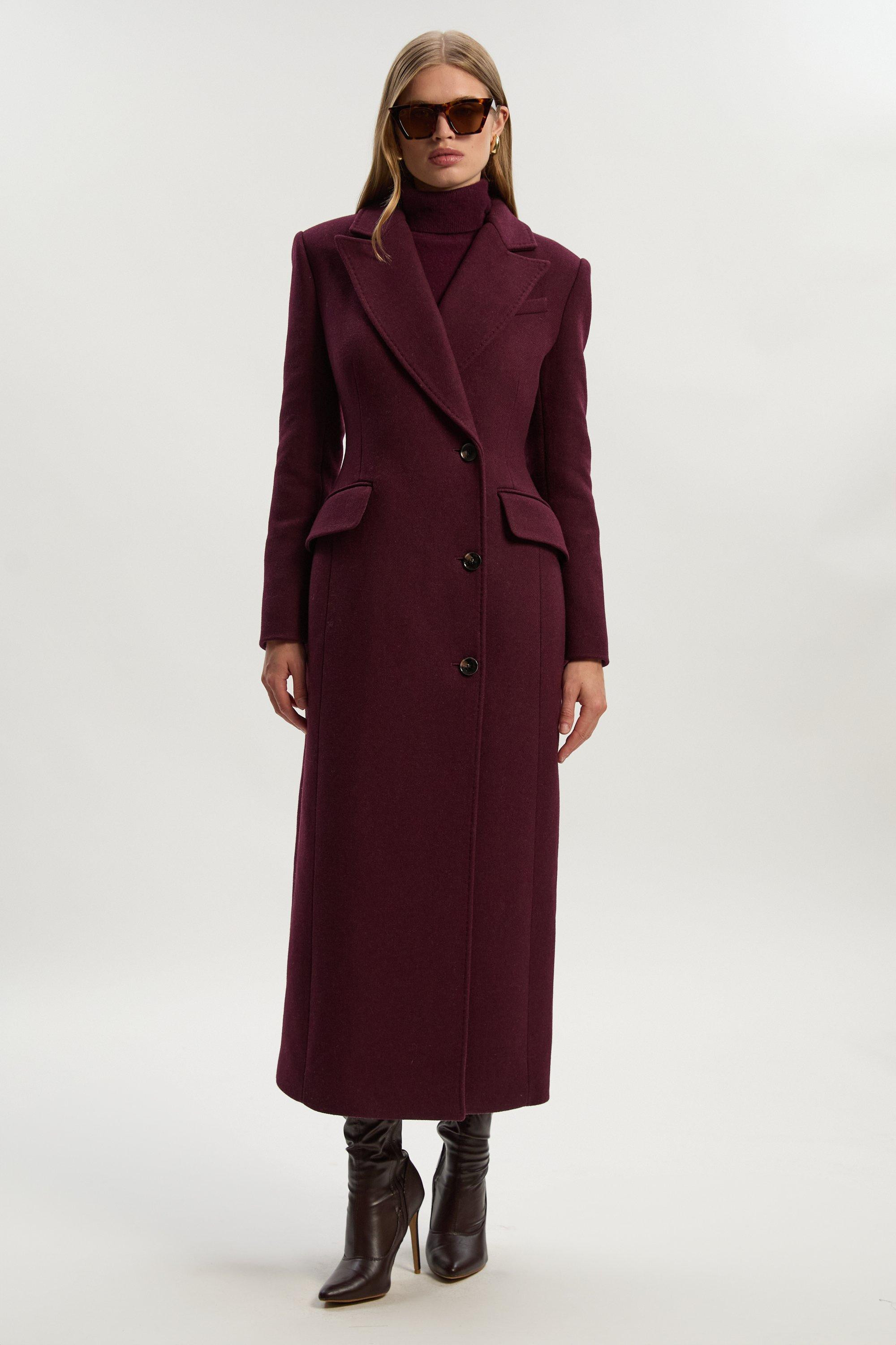 Wool Blend Tailored Fitted Maxi Coat | Karen Millen US