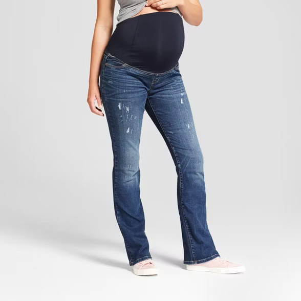 High-Rise Crossover Panel Distressed Bootcut Maternity Jeans - Isabel Maternity by Ingrid & Isabe... | Target